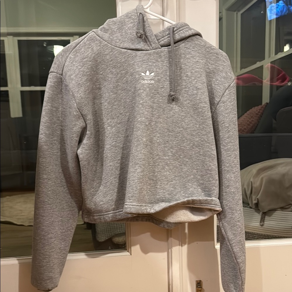 Adidas Gray Cropped Hoodie Sweater